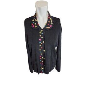 Knit Chic Vintage Cardigan Sweater Multi Color Button Sweater Black Sz L